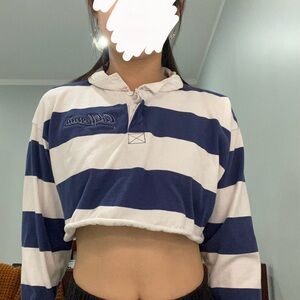 Cotton On Blue and White Striped Crop Top